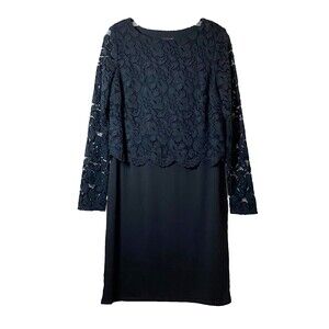 J Jill Wearever Lace Tier Overlay Dress Women Size Small Black Scalloped Stretch